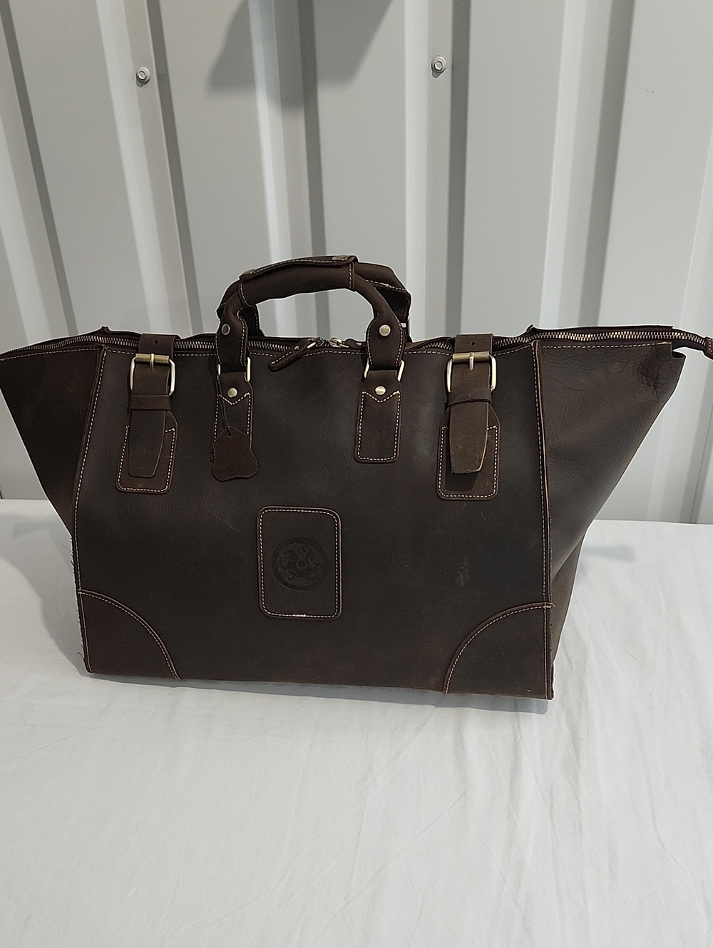 Unbranded Mens Dark Brown Full Grain Leather Travel Tote Duffle Bag Work Dr. Bag